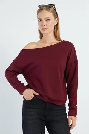 Basic Kayık Yaka Modal Sweatshirt