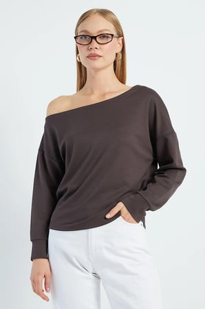 Basic Kayık Yaka Modal Sweatshirt