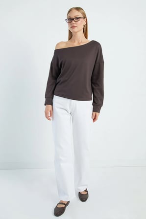 Basic Kayık Yaka Modal Sweatshirt