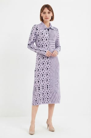 Desenli Polo Yaka Triko Elbise
