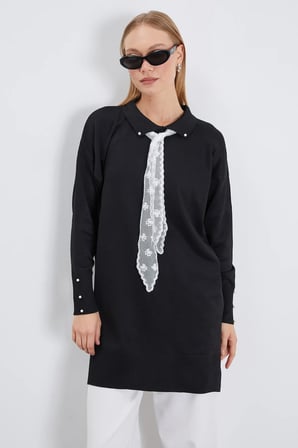 Fullamodest Dantel Fularlı Triko Tunik