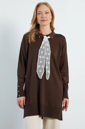 Fullamodest Dantel Fularlı Triko Tunik