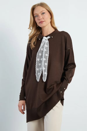 Fullamodest Dantel Fularlı Triko Tunik