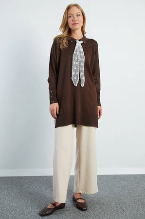 Fullamodest Dantel Fularlı Triko Tunik