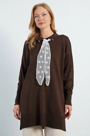 Fullamodest Dantel Fularlı Triko Tunik