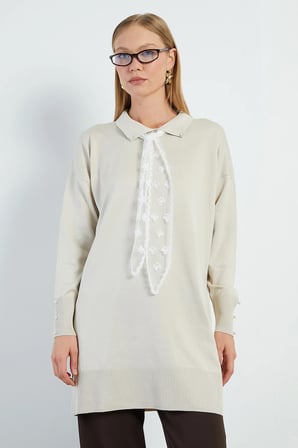 Fullamodest Dantel Fularlı Triko Tunik