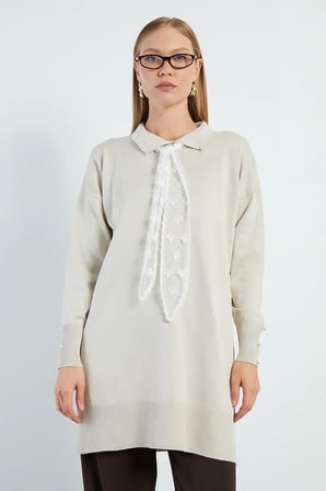 Fullamodest Dantel Fularlı Triko Tunik
