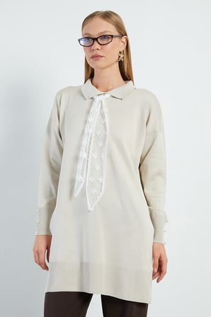 Fullamodest Dantel Fularlı Triko Tunik
