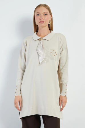 Fullamodest Fularlı Jakarlı Triko Tunik
