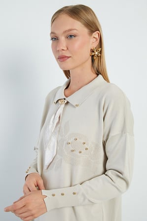 Fullamodest Fularlı Jakarlı Triko Tunik