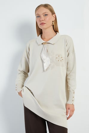 Fullamodest Fularlı Jakarlı Triko Tunik