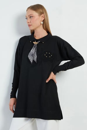 Fullamodest Fularlı Jakarlı Triko Tunik