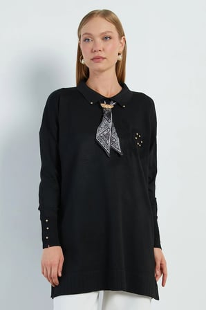 Fullamodest Fularlı Jakarlı Triko Tunik