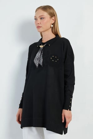 Fullamodest Fularlı Jakarlı Triko Tunik