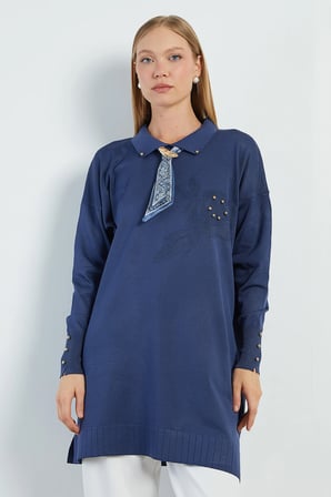 Fullamodest Fularlı Jakarlı Triko Tunik