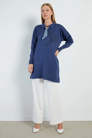 Fullamodest Fularlı Jakarlı Triko Tunik