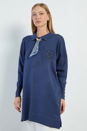 Fullamodest Fularlı Jakarlı Triko Tunik