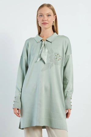 Fullamodest Fularlı Jakarlı Triko Tunik