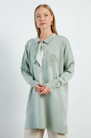 Fullamodest Fularlı Jakarlı Triko Tunik