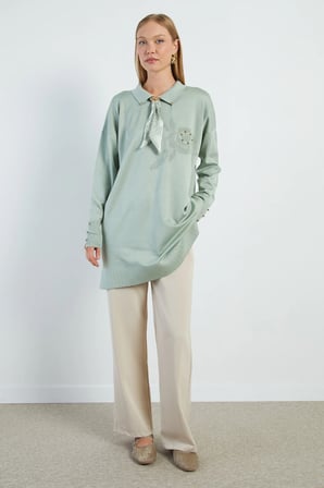 Fullamodest Fularlı Jakarlı Triko Tunik