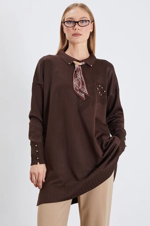 Fullamodest Fularlı Jakarlı Triko Tunik