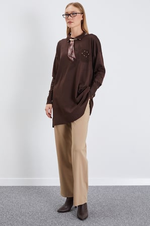 Fullamodest Fularlı Jakarlı Triko Tunik