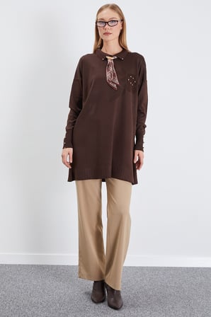 Fullamodest Fularlı Jakarlı Triko Tunik