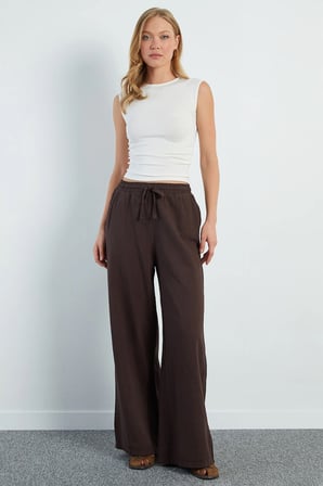 Beli Bağlamalı Keten Görünümlü Pantolon