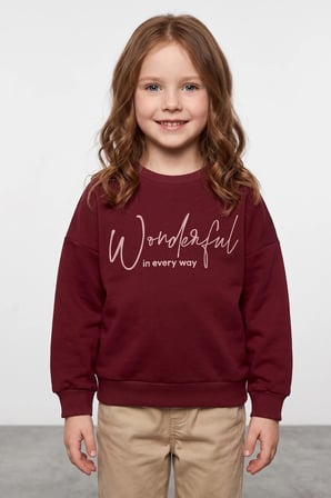 Kabartma Baskılı Oversize Kız Çocuk Sweatshirt