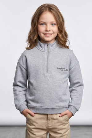 3 İplik Yarım Fermuarlı Dik Yaka Kız Çocuk Sweatshirt