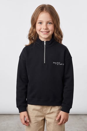 3 İplik Yarım Fermuarlı Dik Yaka Kız Çocuk Sweatshirt