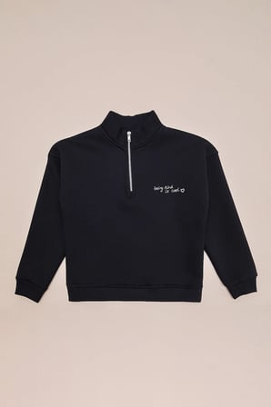 3 İplik Yarım Fermuarlı Dik Yaka Kız Çocuk Sweatshirt
