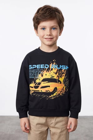 Araba Baskılı Erkek Çocuk Sweatshirt