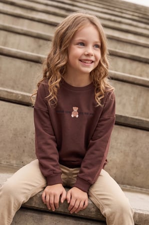 Ayıcık Baskılı Oversize Kız Çocuk Sweatshirt