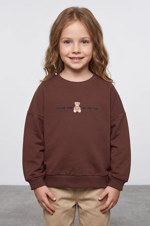 Ayıcık Baskılı Oversize Kız Çocuk Sweatshirt