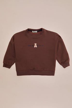 Ayıcık Baskılı Oversize Kız Çocuk Sweatshirt