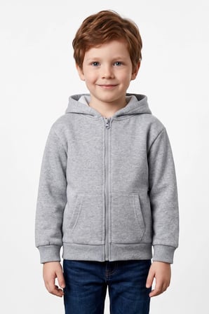 3 İplik Kapüşonlu Fermuarlı Unisex Çocuk Sweatshirt
