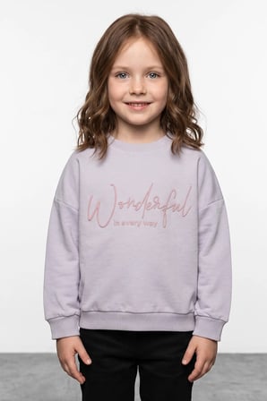 Kabartma Baskılı Oversize Kız Çocuk Sweatshirt