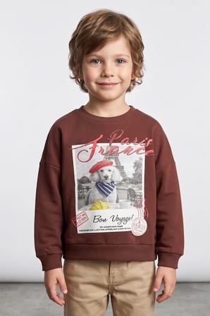 Köpek Baskılı Oversize Erkek Çocuk Sweatshirt