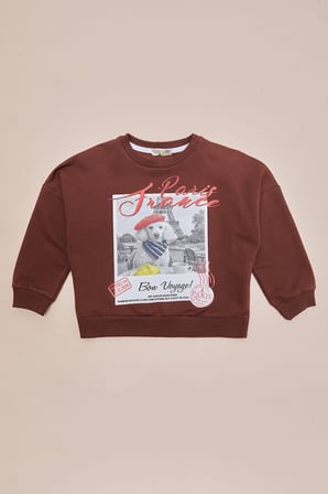 Köpek Baskılı Oversize Erkek Çocuk Sweatshirt