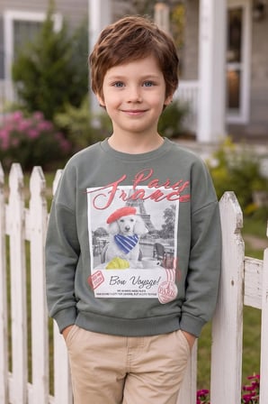Köpek Baskılı Oversize Erkek Çocuk Sweatshirt