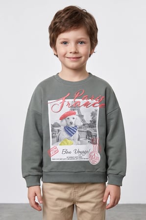 Köpek Baskılı Oversize Erkek Çocuk Sweatshirt