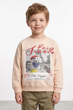 Köpek Baskılı Oversize Erkek Çocuk Sweatshirt