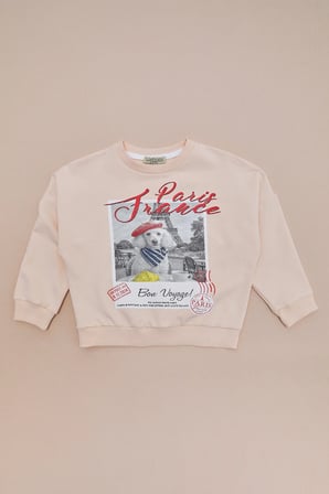 Köpek Baskılı Oversize Erkek Çocuk Sweatshirt
