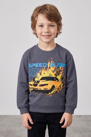 Araba Baskılı Erkek Çocuk Sweatshirt