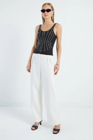 Taş İşlemeli Kalın Askılı Slim Fit Bluz
