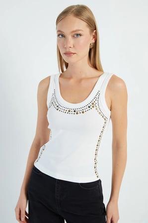 Zımbalı Kalın Askılı Slim Fit Bluz