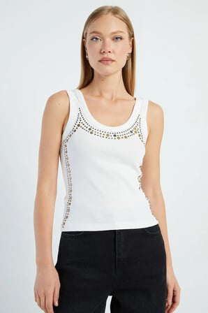 Zımbalı Kalın Askılı Slim Fit Bluz