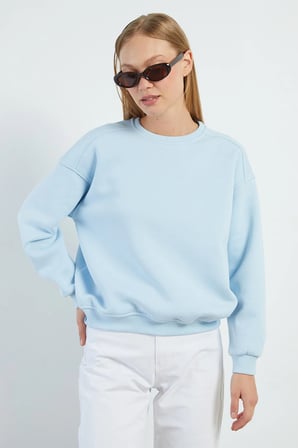 3 İplik Basic Bisiklet Yaka Oversize Sweatshirt