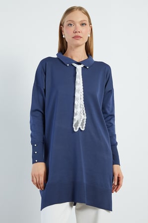 Fullamodest Dantel Fularlı Triko Tunik